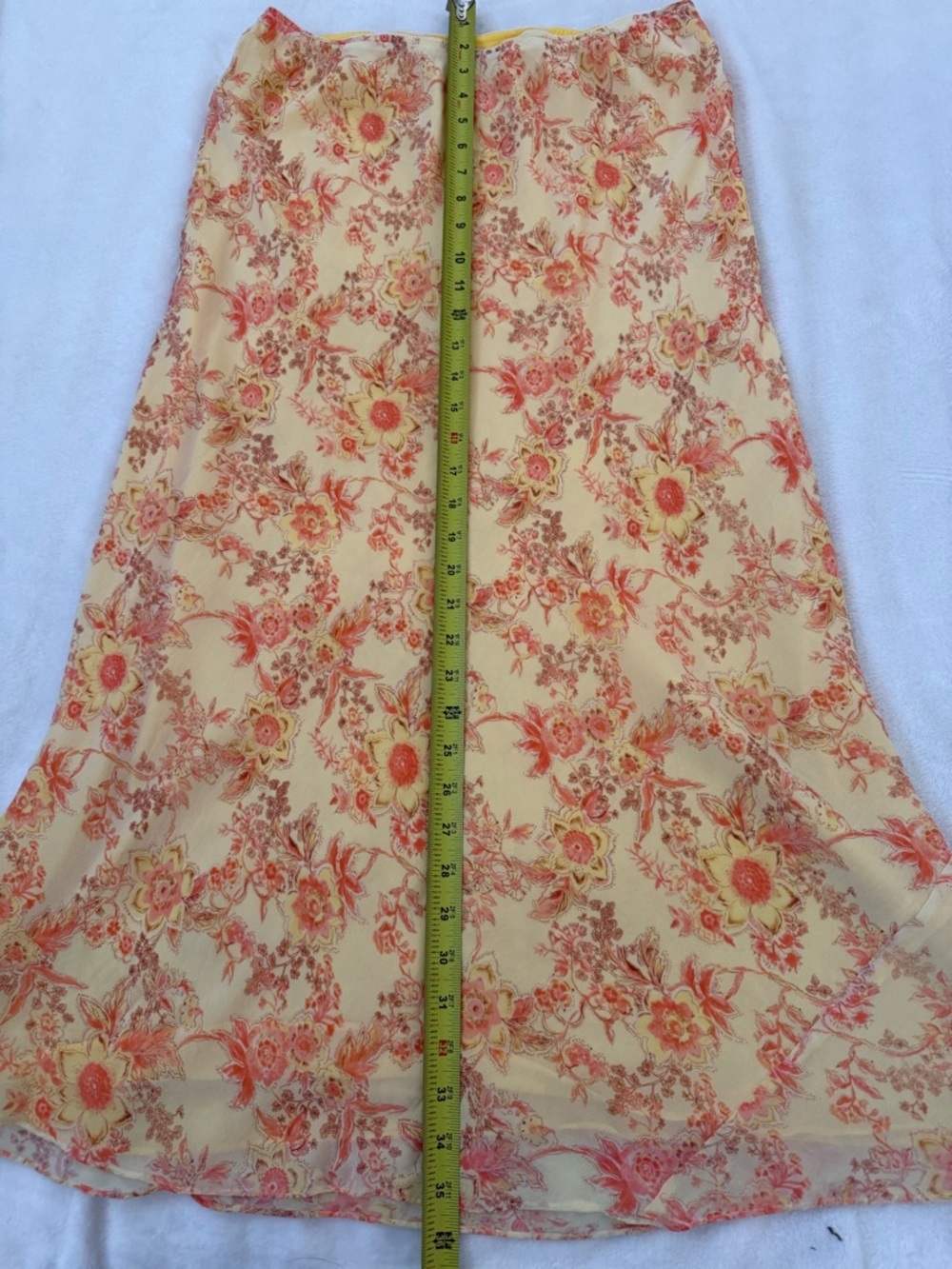 Vintage Chadwicks 100% Silk Floral Maxi Skirt Yellow Elastic Waist Size Large - Picture 6 of 8